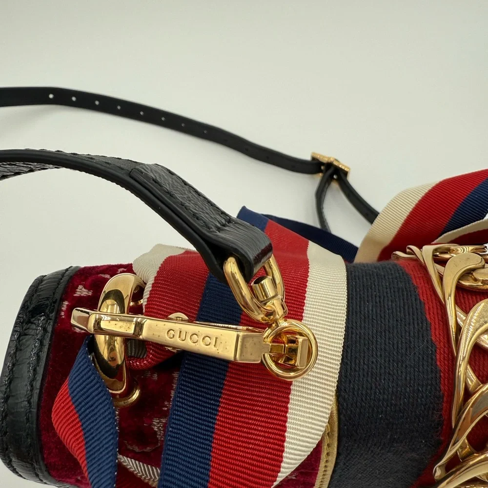 Gucci Sylvie Red and Black Crossbody Bag with Gold Chain - Picture 7 of 9